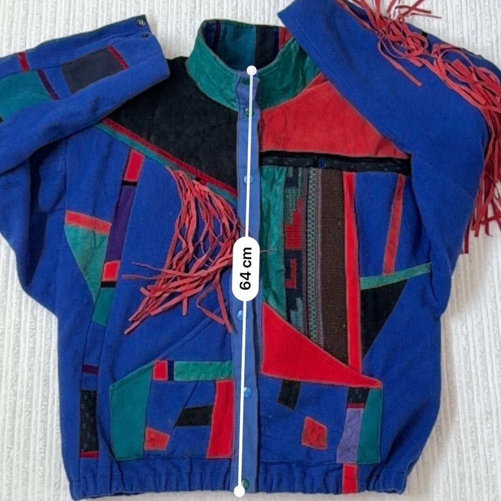 Vintage SFR Southwestern Boho Patchwork Bomber Fleece Jacket | Size L - Picture 6 of 8
